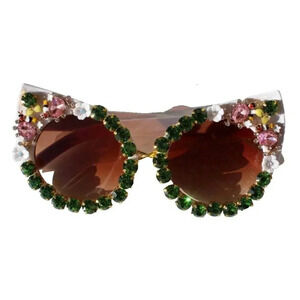 New Rhinestone Cat Eye Sunglasses Luxury Green White Flowers Bumble Bee Summer